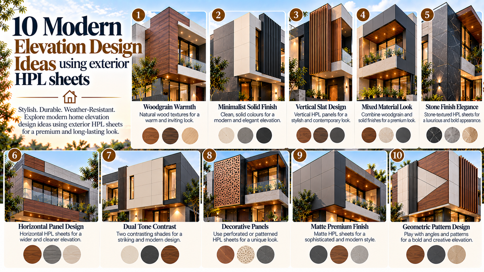 10 modern elevation design ideas using exterior HPL sheets