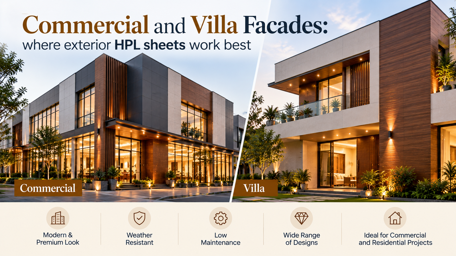 Commercial and villa facades: where exterior HPL sheets work best