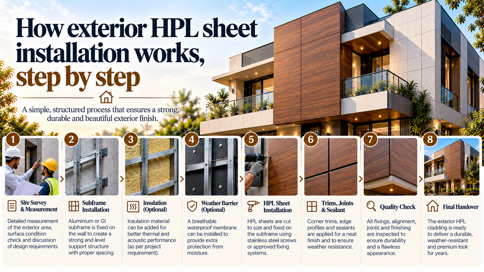How exterior HPL sheet installation works, step by step