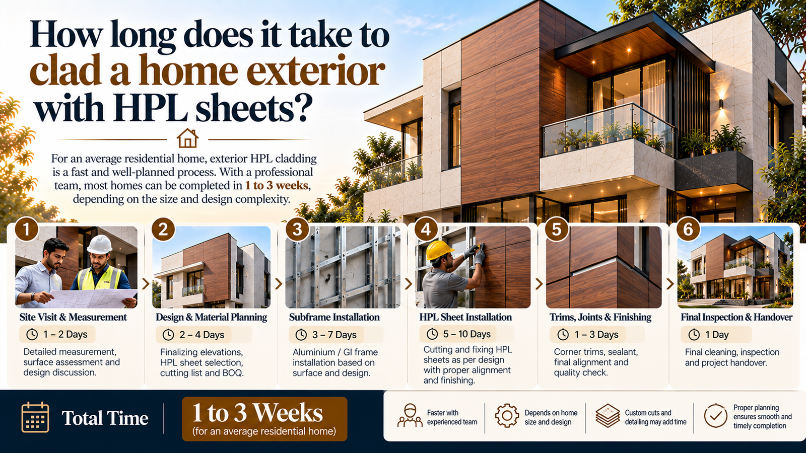 How long does it take to clad a home exterior with HPL sheets
