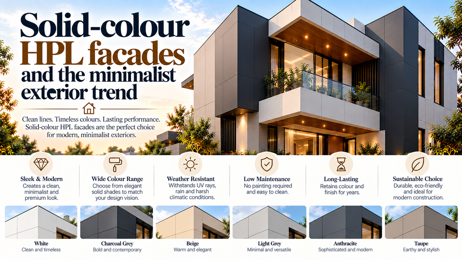 Solid-colour HPL facades and the minimalist exterior trend