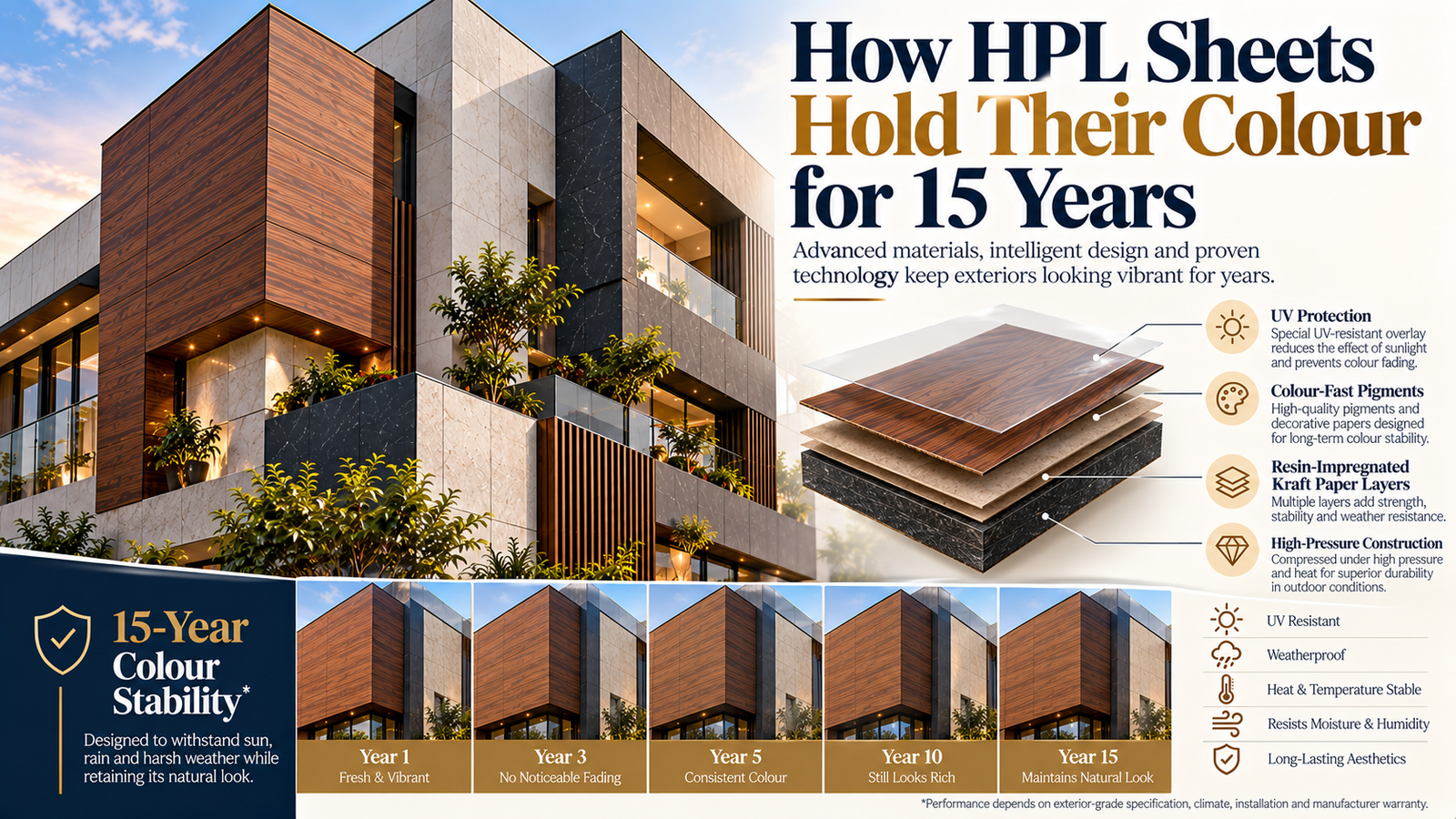 how HPL sheets hold their colour for 15 years