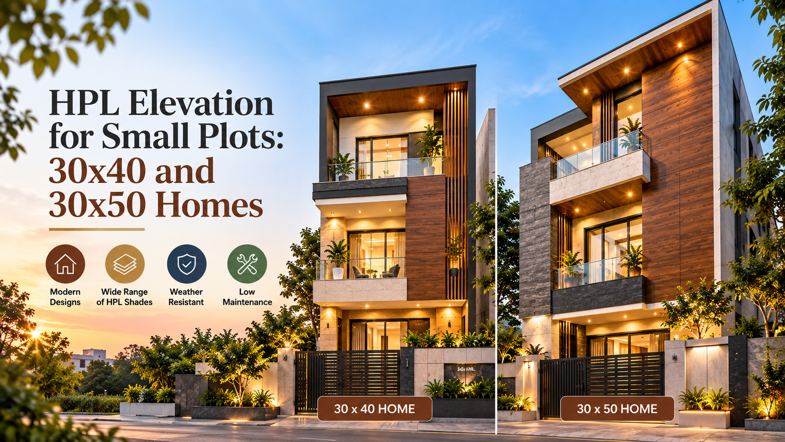 HPL Elevation for Small Plots: 30x40 and 30x50 Homes
